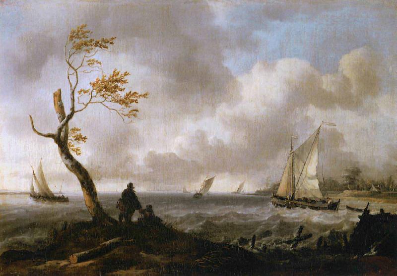 Ludolf Bakhuizen Fishing Boats and Coasting Vessel in Rough Weather oil painting picture